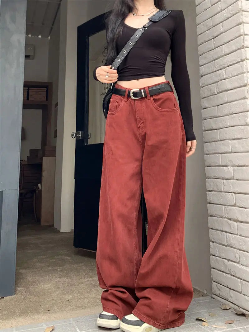 red vintage wide leg jeans