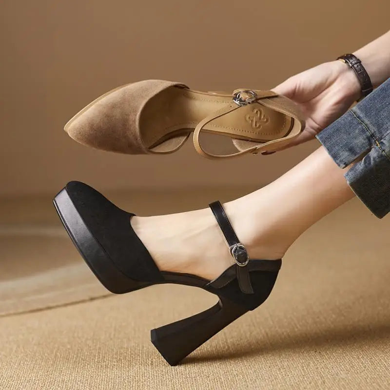 cow suede pointed toe high heels