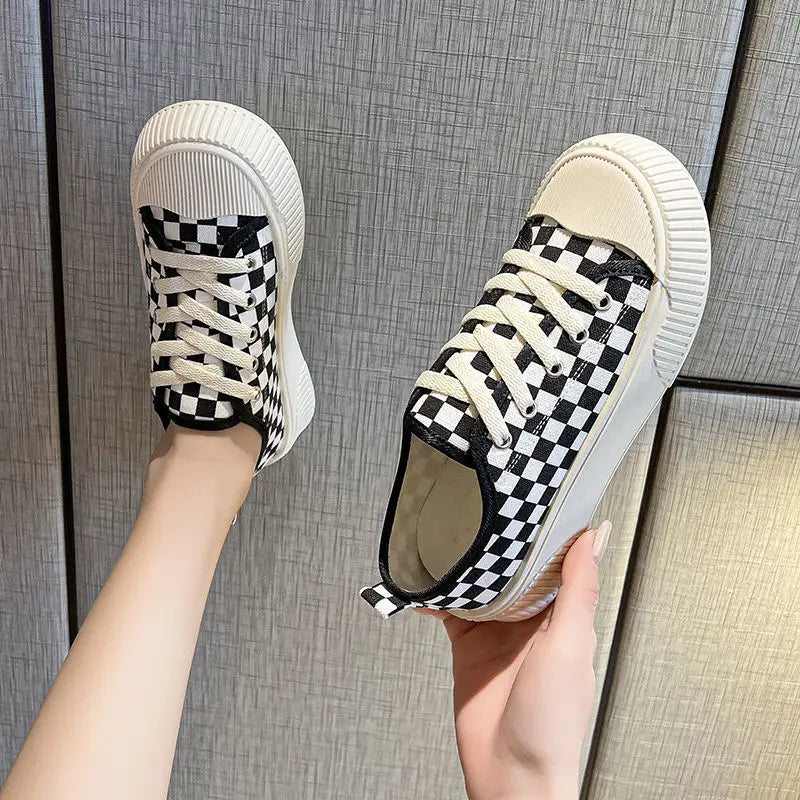 black plaid low canvas sneakers