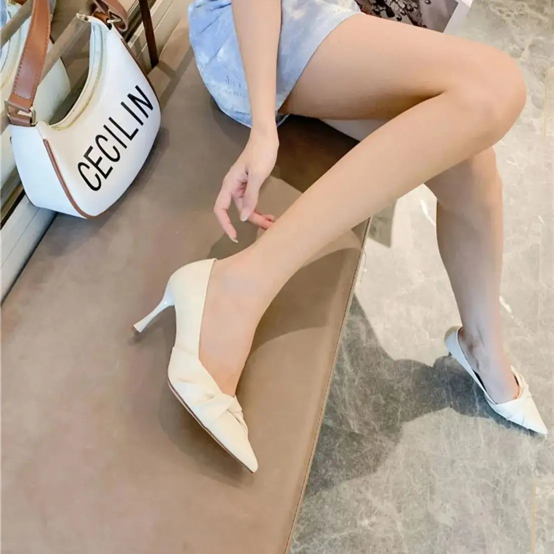 leather casual pointed toe high heels