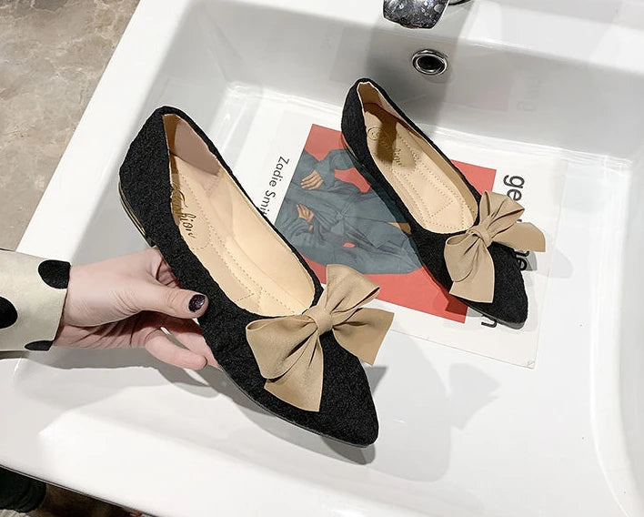 butterfly-knot pointed vulcanized shoes