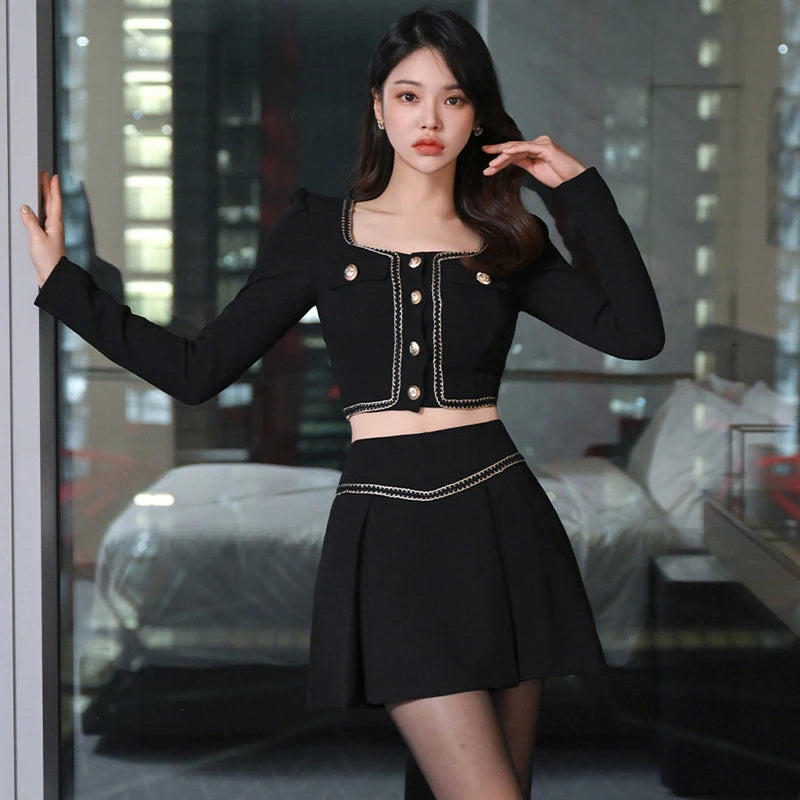 fragrant crop top + pleated skirt suits