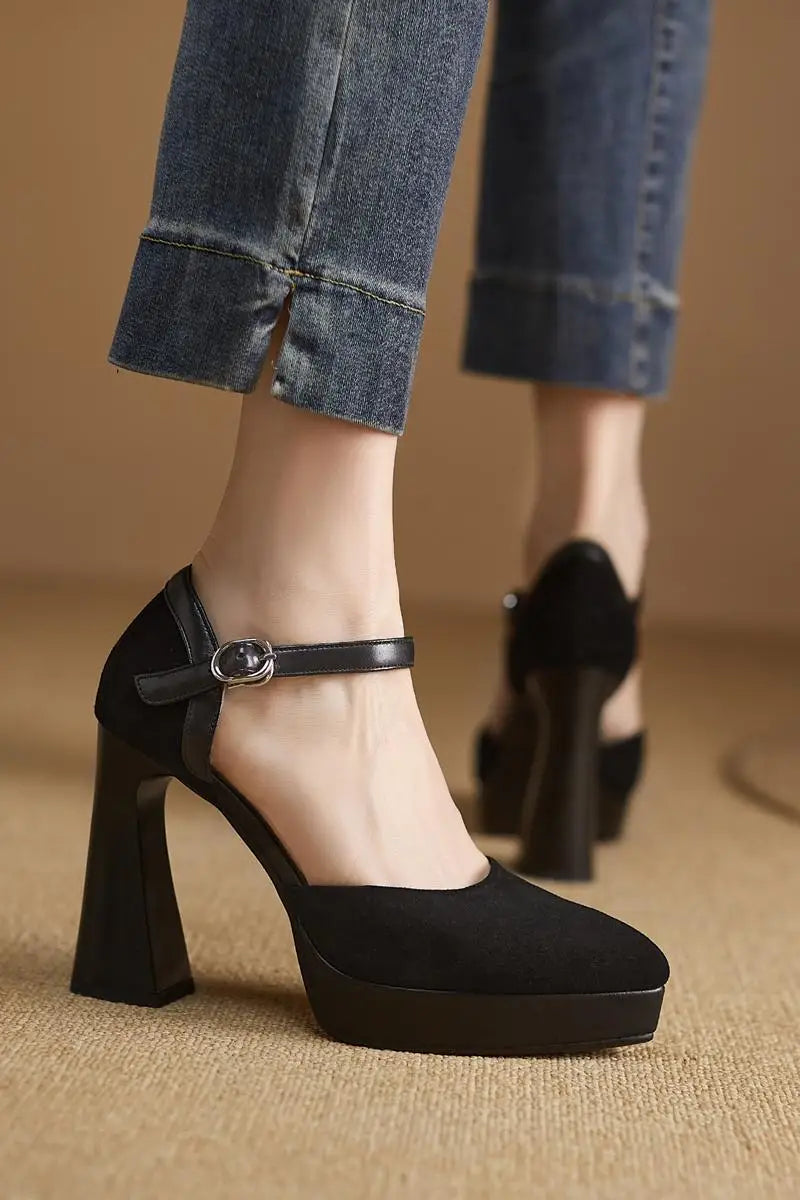 cow suede pointed toe high heels