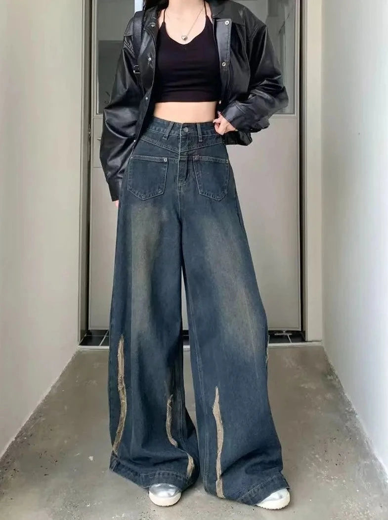 mopping wide leg jeans