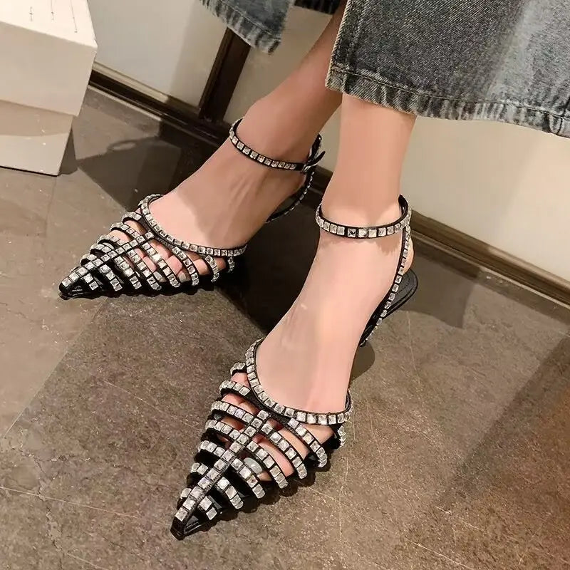 rhinestones pointed toe high heels