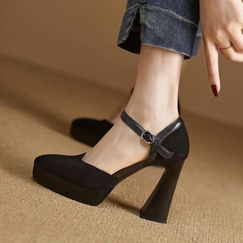 cow suede pointed toe high heels