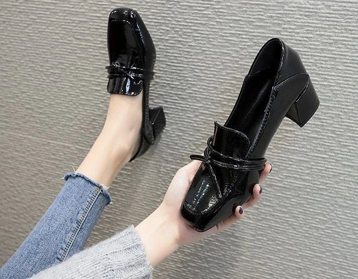 square toe medium heel loafers