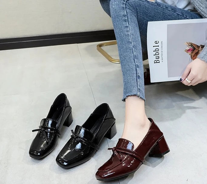 square toe medium heel loafers