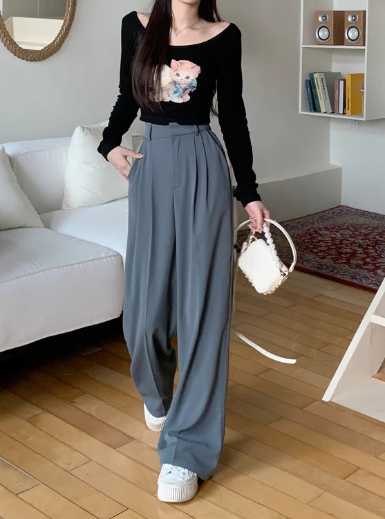 high waist loose fit wide leg pants