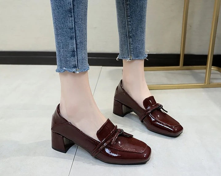 square toe medium heel loafers