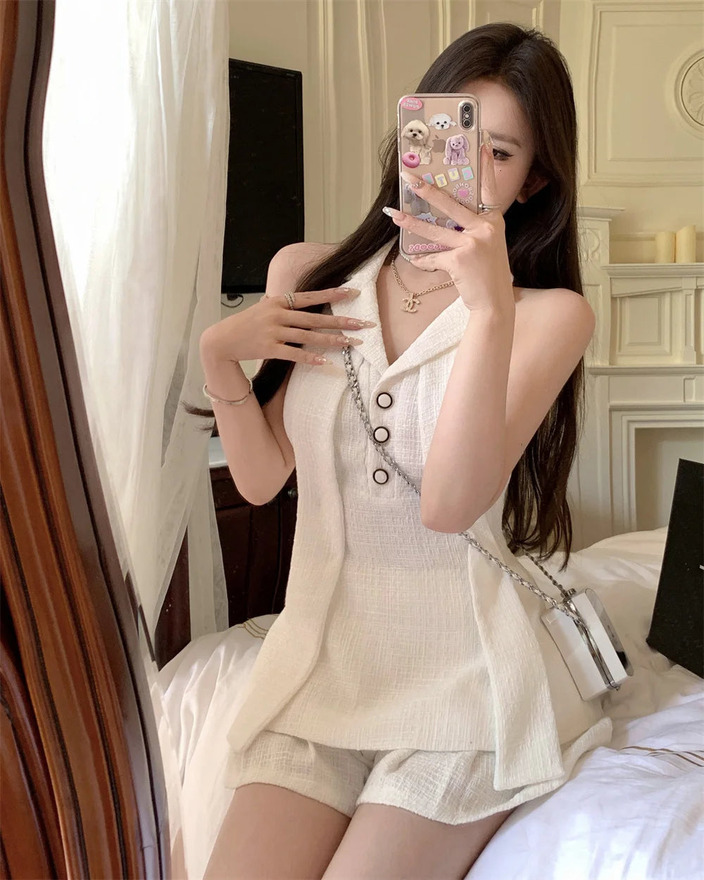 hotsweet sleeveless jacket coat + short sets