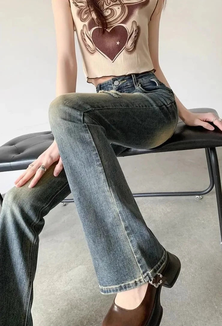 bleached holes flare jeans