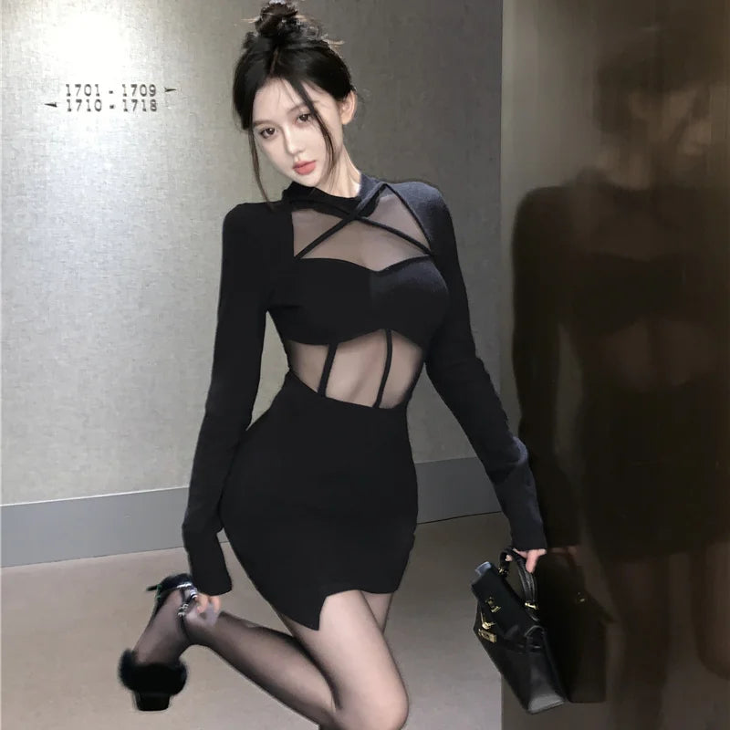 black long sleeve party dress