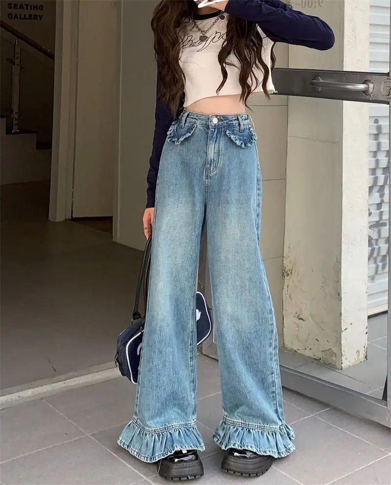 washed flare baggy jeans