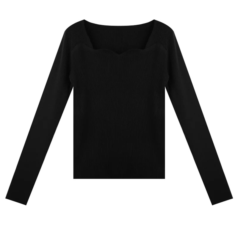 wavy square collar knitted t-shirts