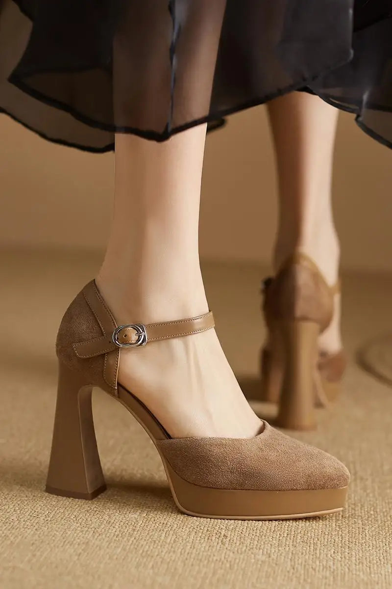 cow suede pointed toe high heels