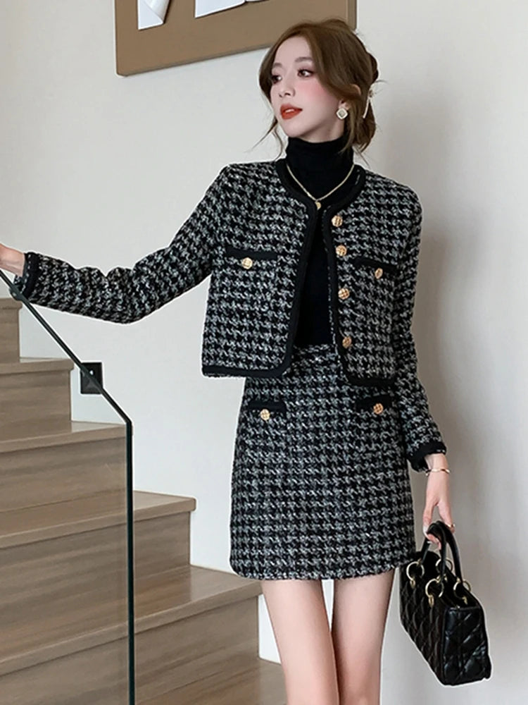 high quality tweed jacket + skirt suits sets