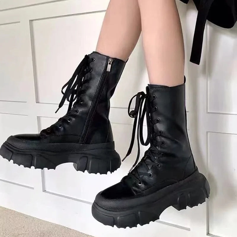 punk biker mid calf boots