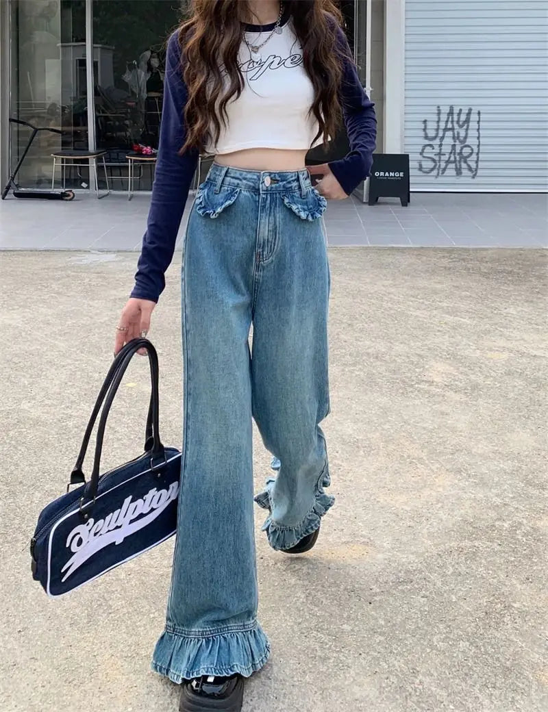 washed flare baggy jeans