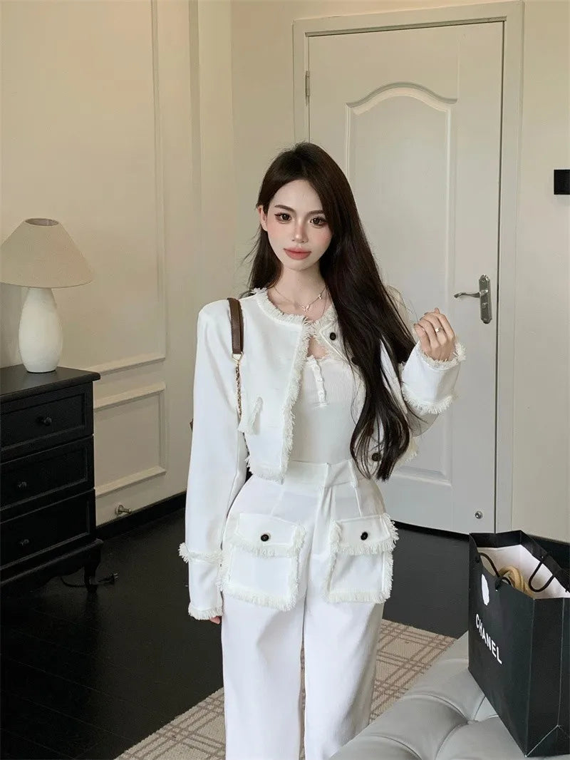 small fragrance jacket coat + wide leg pant sets