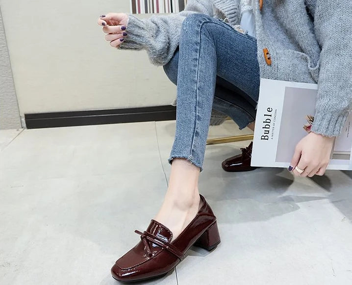 square toe medium heel loafers