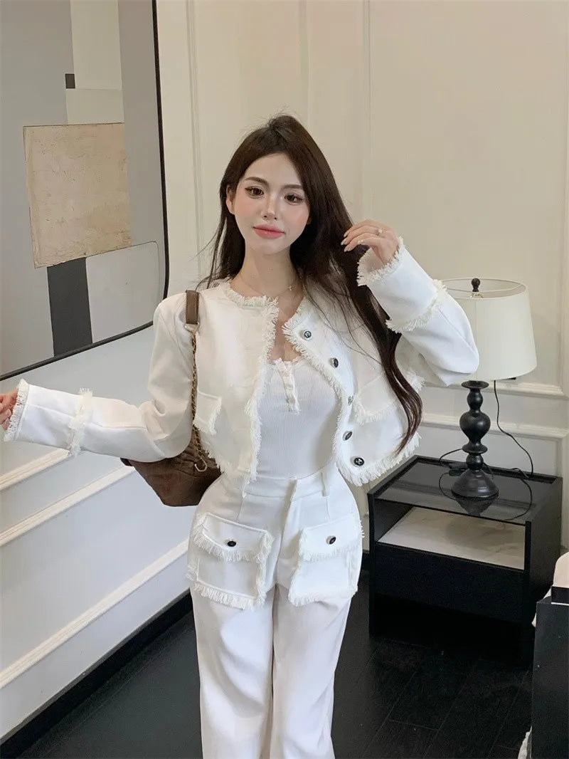 small fragrance jacket coat + wide leg pant sets