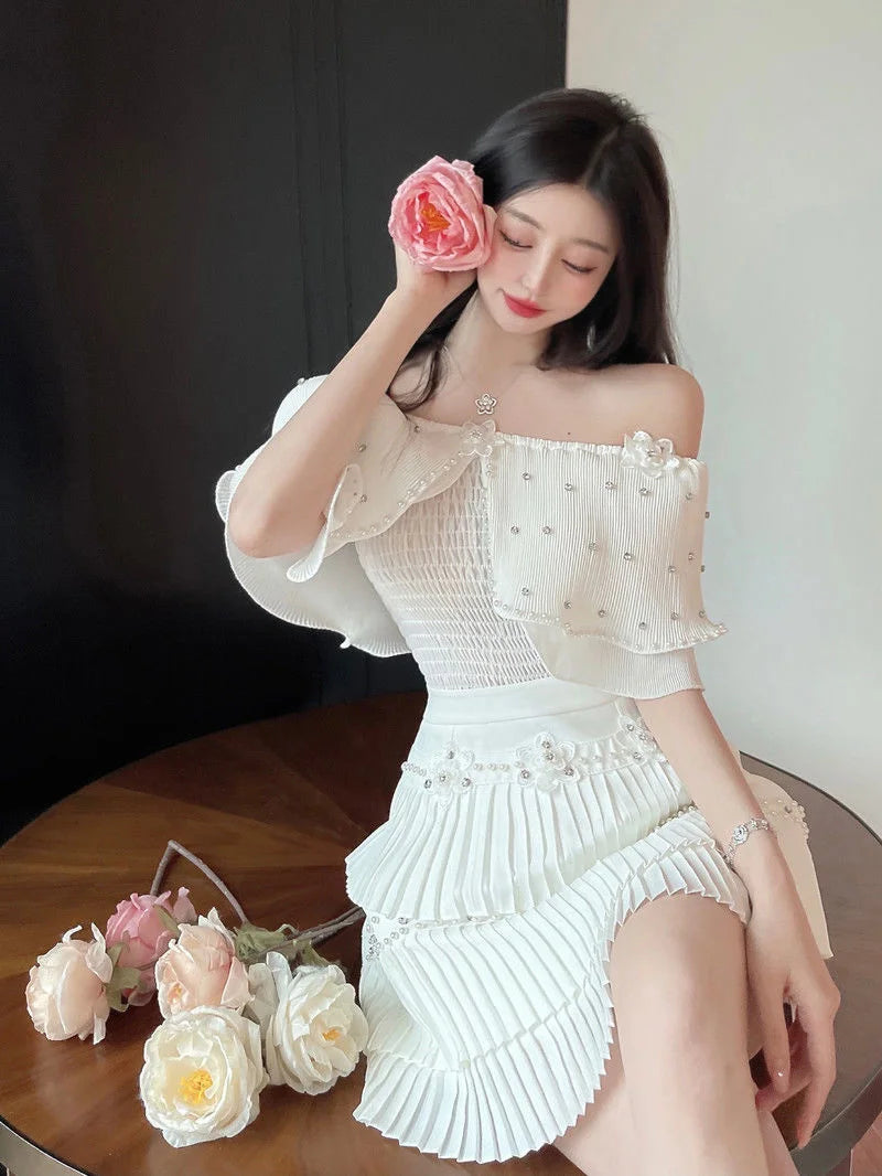 high quality shirt blouse crop top + skirts sets