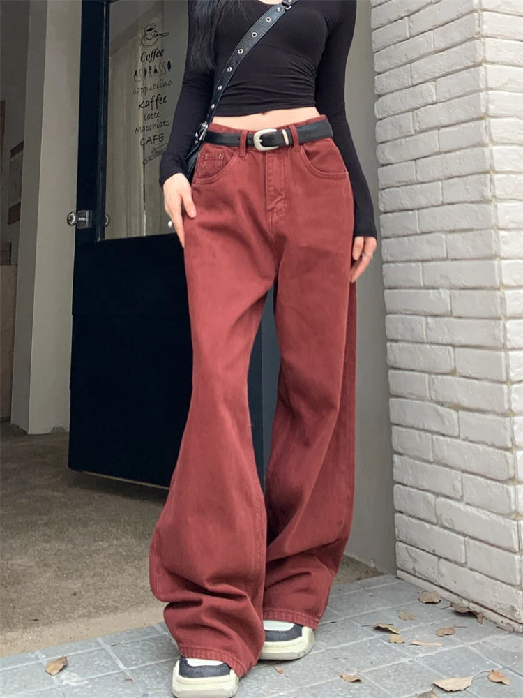 red vintage wide leg jeans