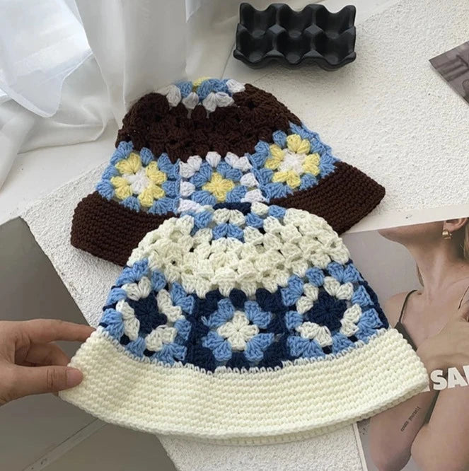 hand-knitted hook flower fisherman hats