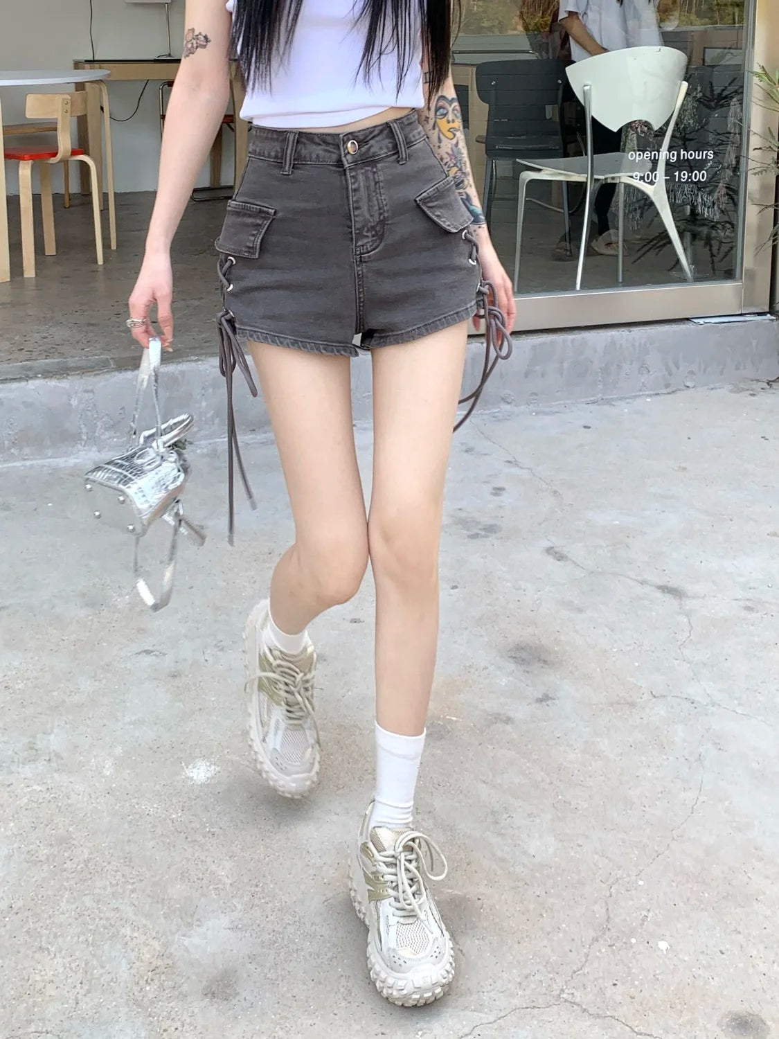 bandage design retro denim shorts