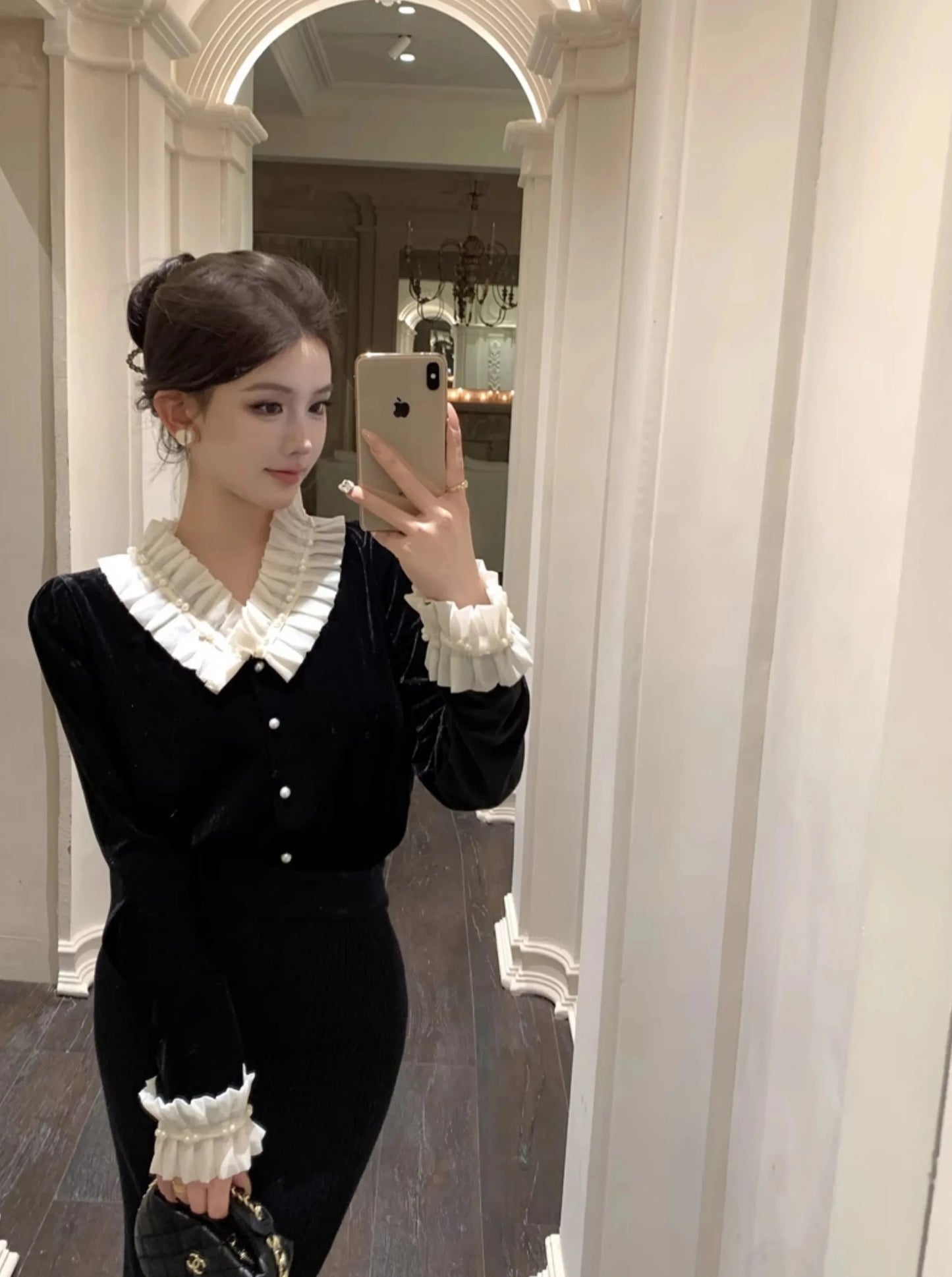 velour ruffles blouses