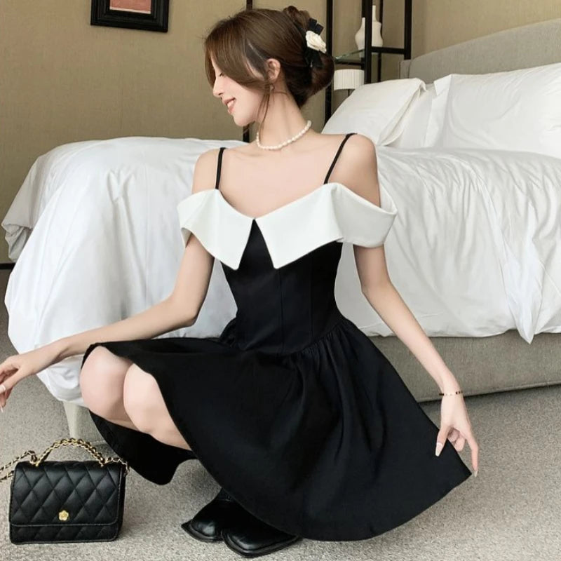 black high waist off shoulder dress