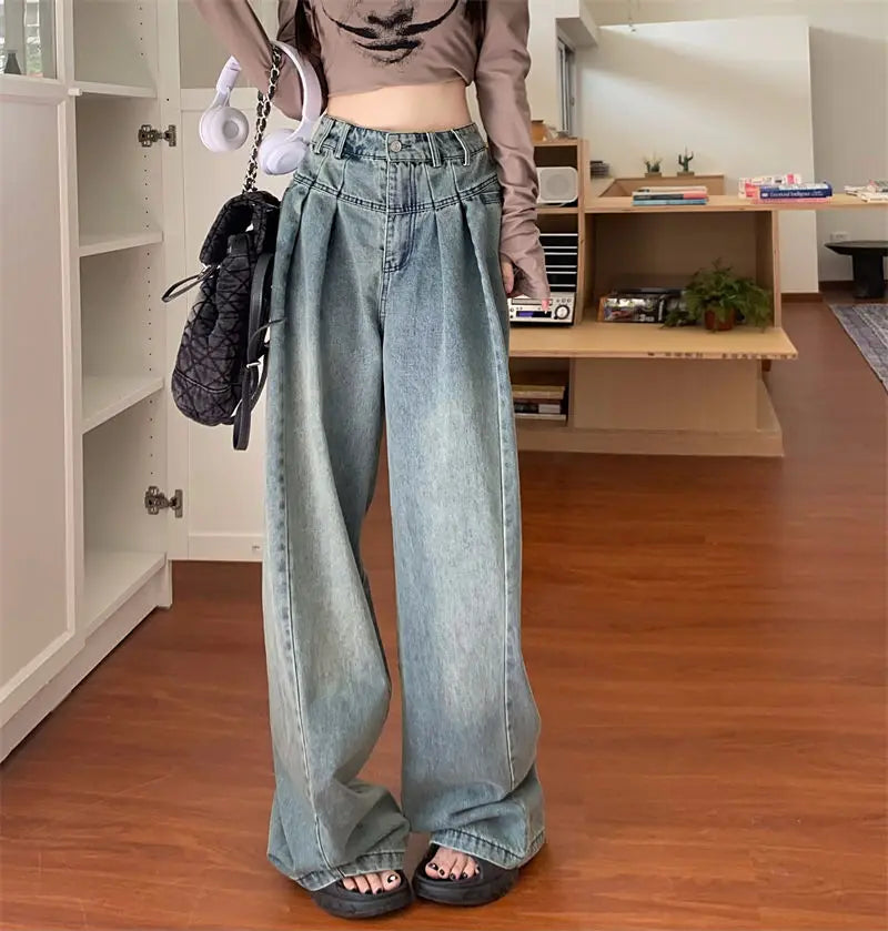 vintage washed wide leg jeans