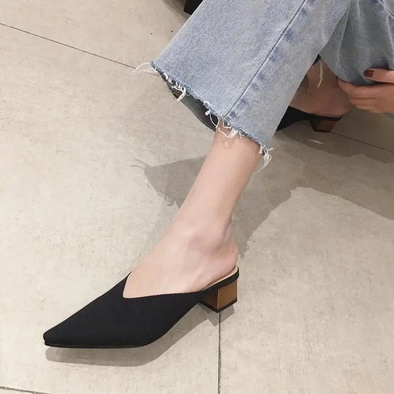 pointed toe heel slippers