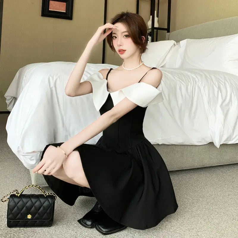 black high waist off shoulder dress