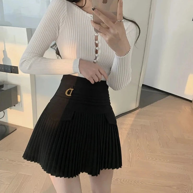 pleated high waist mini skirts