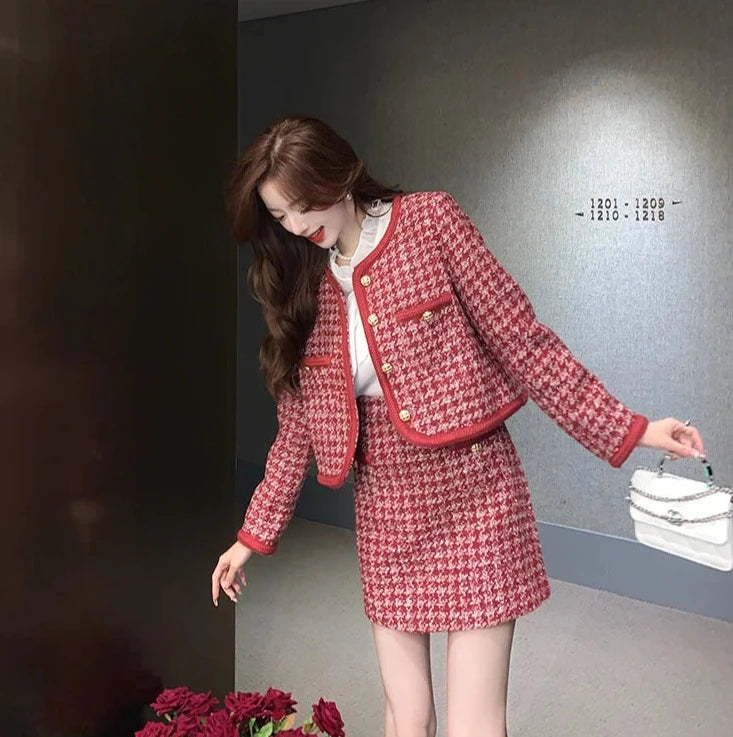 high quality tweed jacket + skirt suits sets