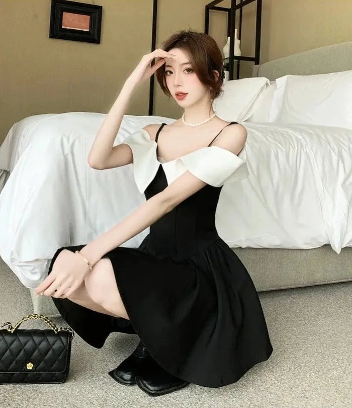 black high waist off shoulder dress