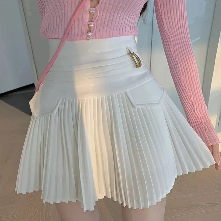 pleated high waist mini skirts