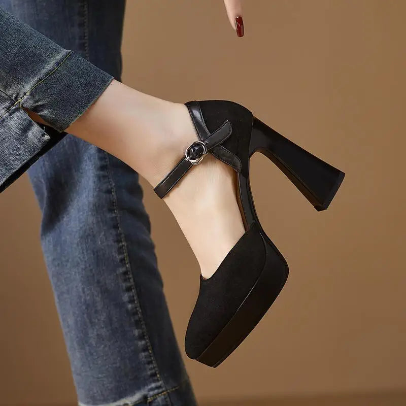 cow suede pointed toe high heels