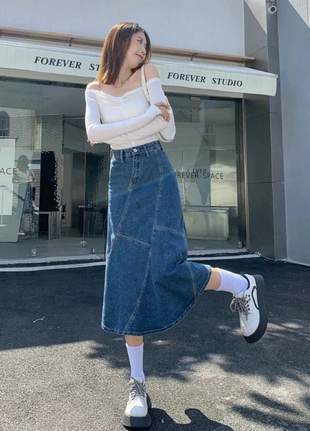 denim trumpet skirts