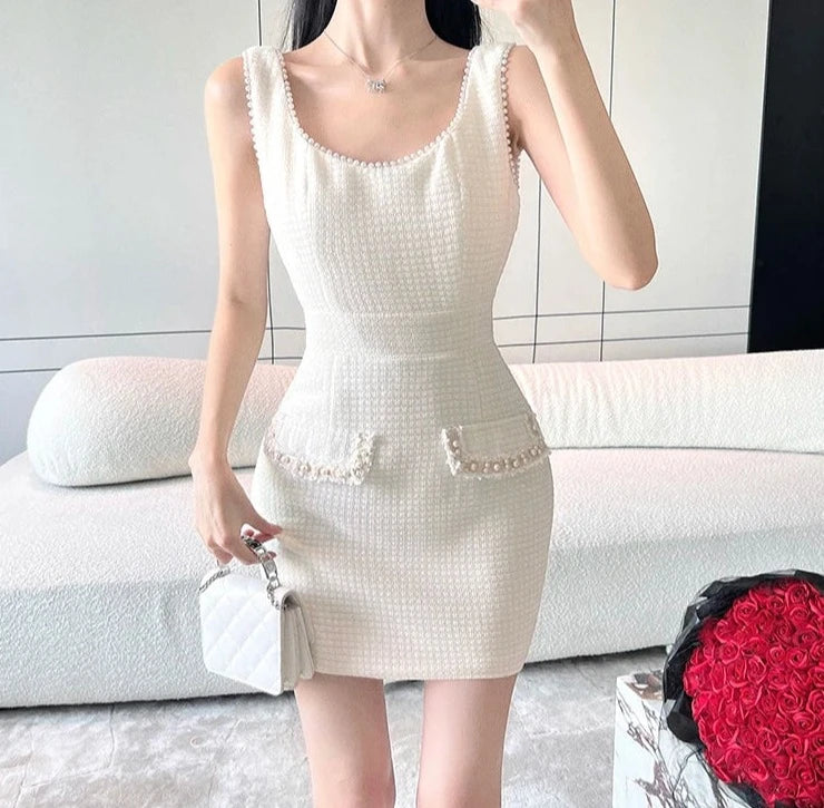 pearl beading slim bodycon mini dresses