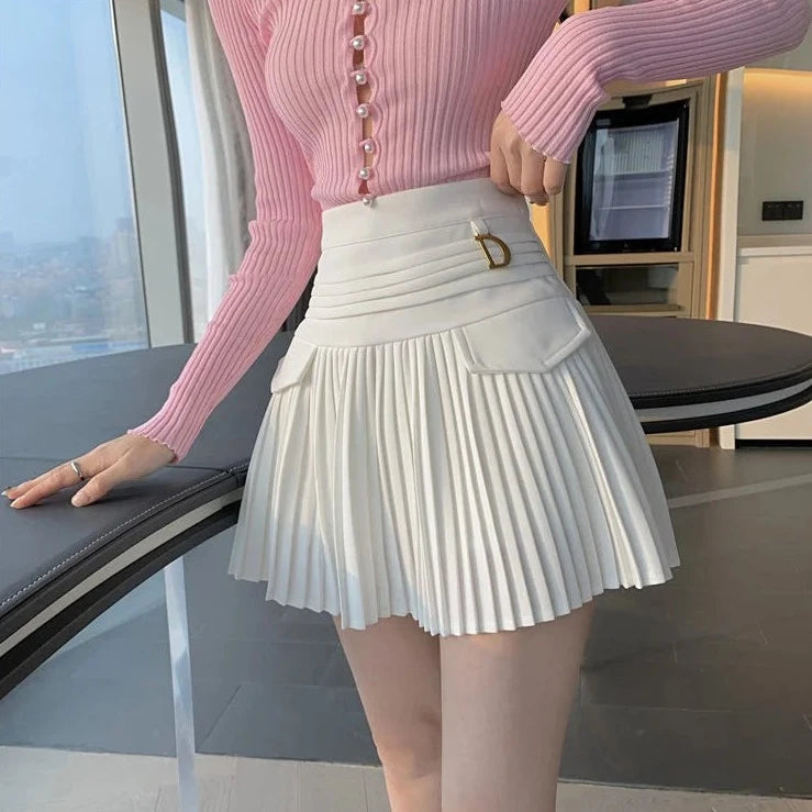 pleated high waist mini skirts