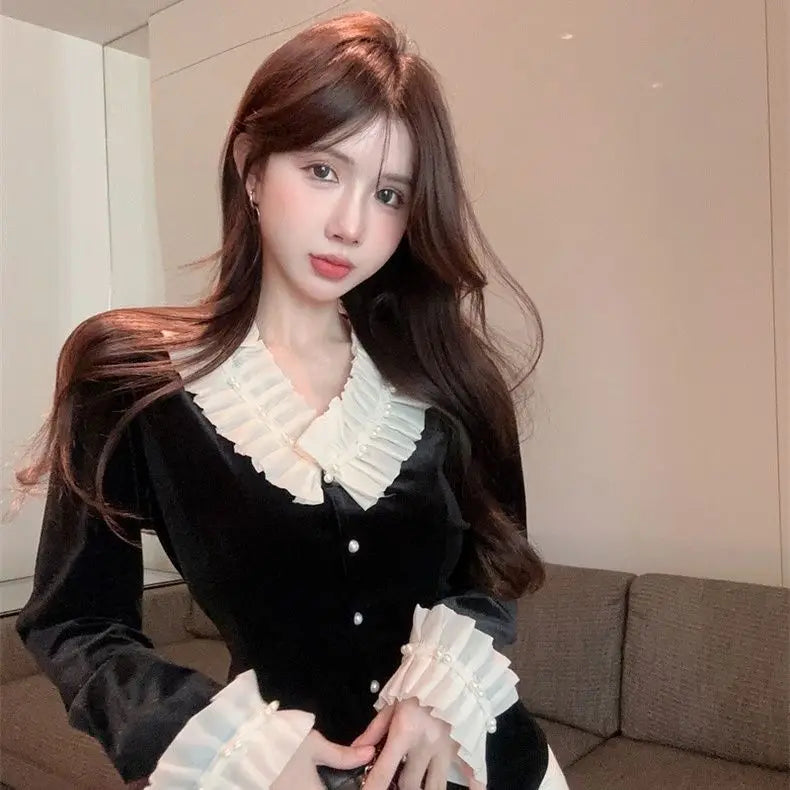 velour ruffles blouses