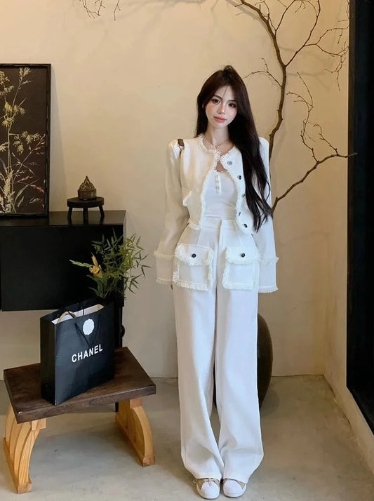 small fragrance jacket coat + wide leg pant sets