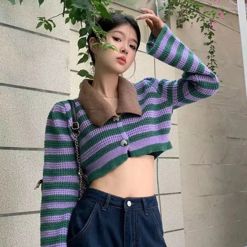 striped knitted crop tops cardigans