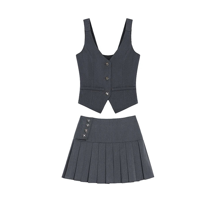 casual vest tops + pleated skirt sets