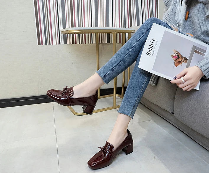 square toe medium heel loafers