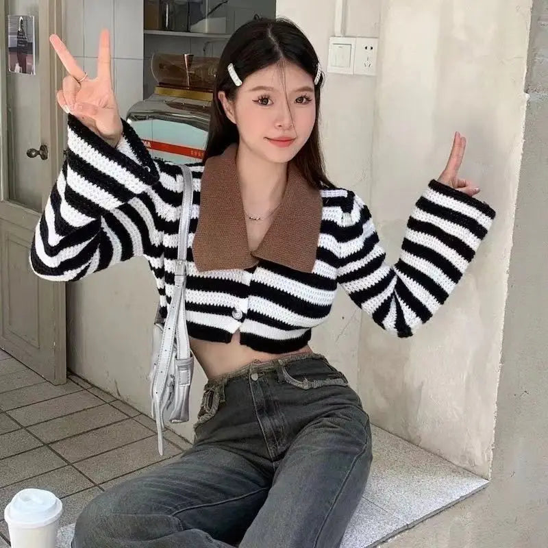 striped knitted crop tops cardigans