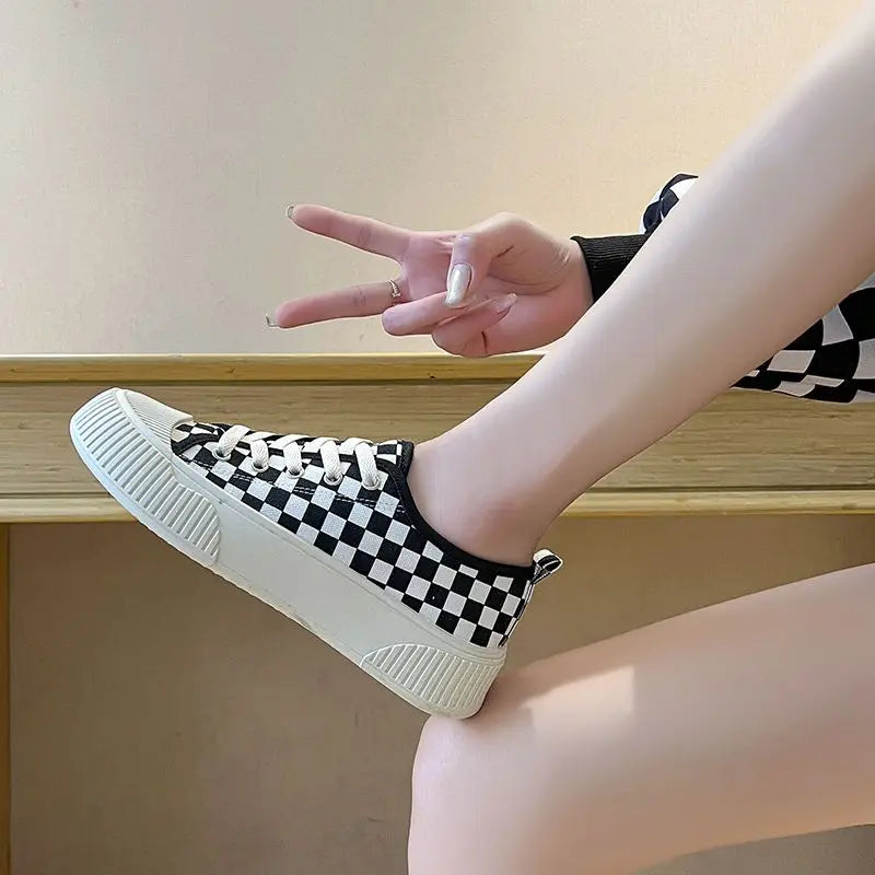 black plaid low canvas sneakers